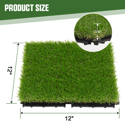 Yeabett Artificial Grass Tiles Interlocking Turf Squares Deck 9 Pack -12"x12" Indoor Outdoor Faux Grass Rug with Drainage Holes-Fake Grass Tiles Self-draining for Garden Lawn Landscape Balcony Decoration