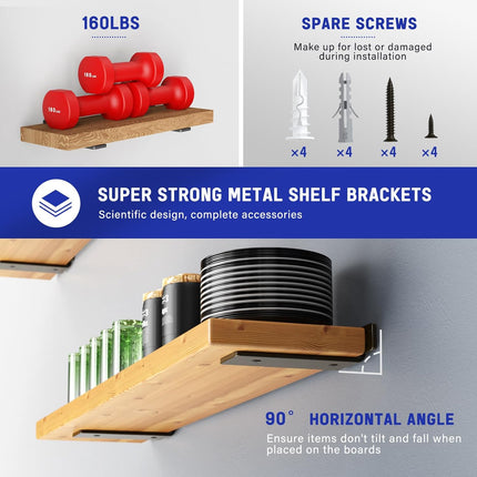 Goovilla Shelf Bracket, Heavy Duty Floating Shelf Brackets 6 inch Long, 4 Pack Brackets for Shelves, Black Coated Metal Wall Shelf Support Brackets with 1/5 Inch Thick and 160 lb. Load Capacity