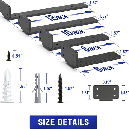 Goovilla Shelf Bracket, Heavy Duty Floating Shelf Brackets 6 inch Long, 4 Pack Brackets for Shelves, Black Coated Metal Wall Shelf Support Brackets with 1/5 Inch Thick and 160 lb. Load Capacity