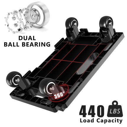 Yeabett Furniture Mover Dolly 4 Wheels Heavy Duty Small Furniture Moving Dollies Rollers with 4 Wheels 440 Lbs Capacity Rolling Platform Interlocking Design Flat Dolly with Wheels, Black, 4 Pack