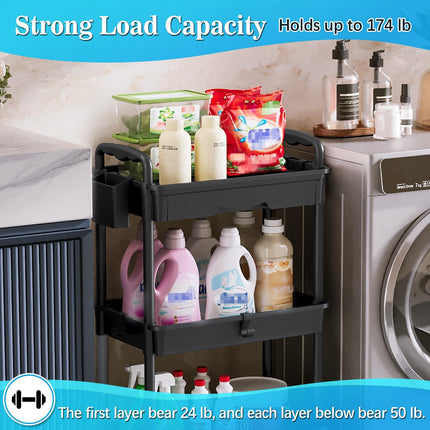 Yeabett 3 Tier Rolling Storage Carts with Removable Drawers, Lockable Wheels, Hooks & Cup Holders – Easy Assembly Storage Organizer for Kitchen, Bathroom, Office, Craft Room, Makeup, Black