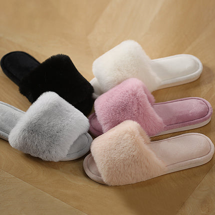 Parlovable Womens Open Toe Slippers Cozy Furry Spa Flat Fluffy Fuzzy Indoor House Shoes Slip on Outdoor Home Slipper