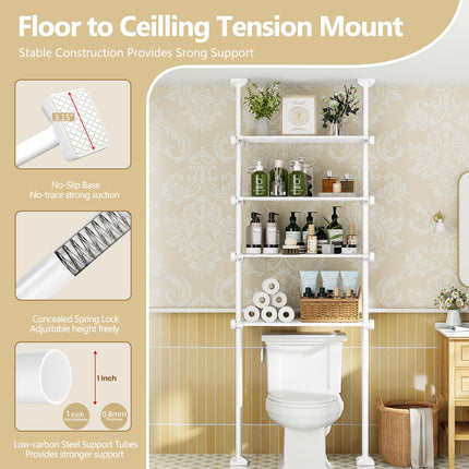 Yeabett 4-Tier over the Toilet Storage Shelf,bathroom Organizer Adjustable Saver Space Rack,no Drill Tension Mounted Shelves,Bathroom Cabinet Rack Above Toilet for Small Rooms
