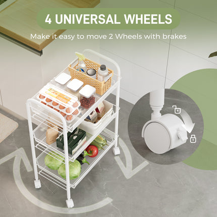 Yeabett 3-Tier Slim Metal Rolling Storage Cart,Mobile Shelving Organizer Utility with Wheels & 4 Side Hooks, Unit Slide Out Mesh Storage Cart for Kitchen Bathroom Pantry