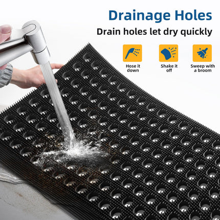 Front Door Mat, Heavy Duty All Weather Dirt Trapping Waterproof Non-Slip Drainage Welcome Entrance Doormats, Mud Mat for Garage Home Pool Entry Commercial, 29.5" x 17", Black