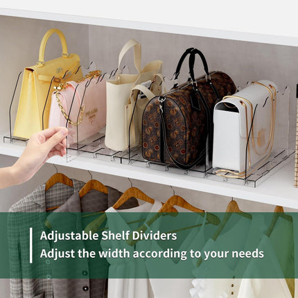 Adjustable Shelf Divider for Closet, 2 Pack Clear Purse Organizers for Closet Acrylic Handbag Separators Storage Organizer Bookshelf Separator Dividers in Bedroom, Office