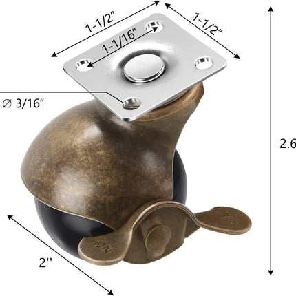 SPACECARE 2 Inches Ball Caster Wheels with Brake 360 Degree Antique Brass Top Plate Casters for Furniture Cabinets Wheelchairs(352 lbs of 4 Packs).