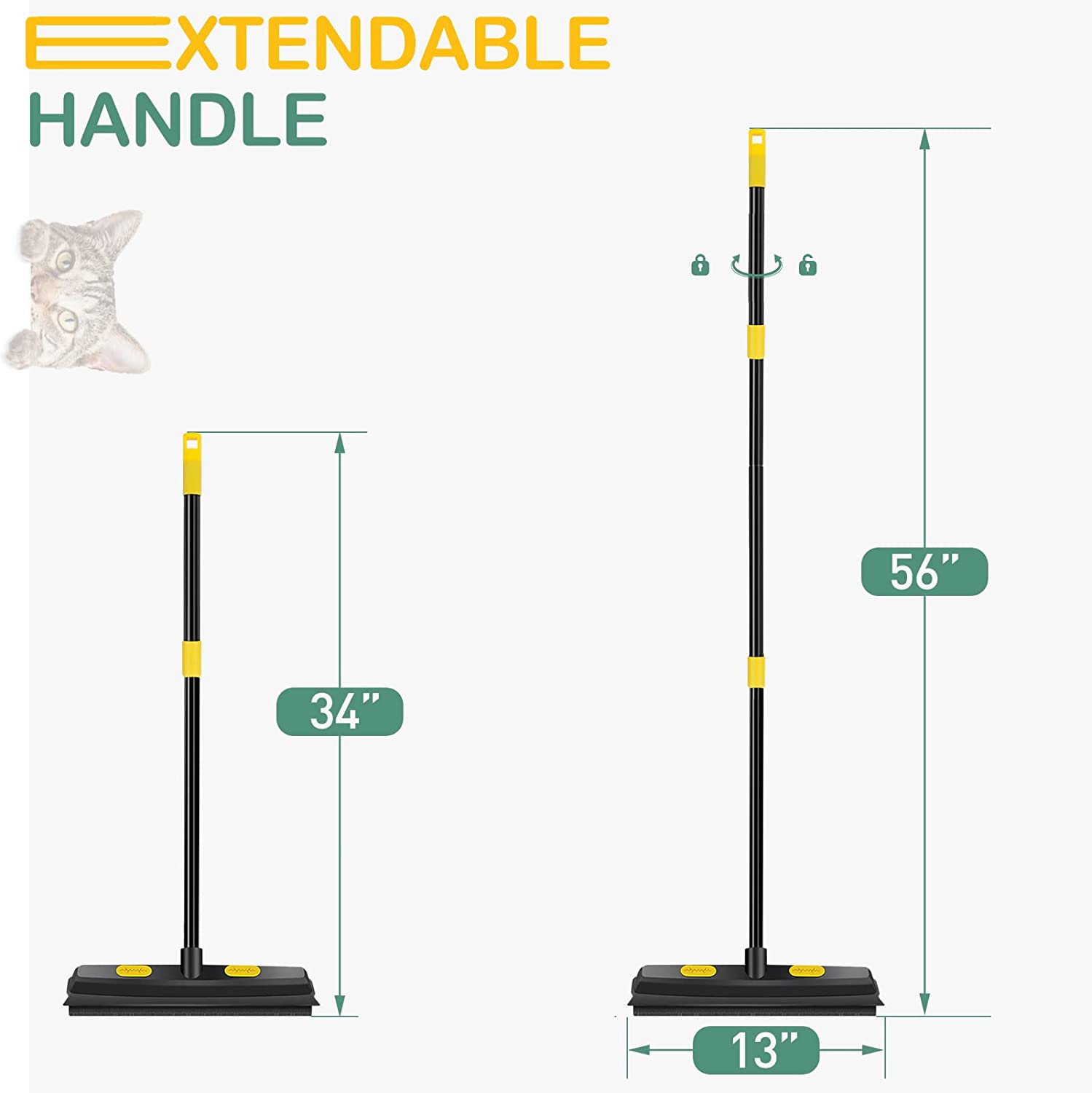 Bonpally bonpally pet hair removal broom rubber broom, carpet rake fur  remover broom with squeegee and telescoping handle, dog and cat