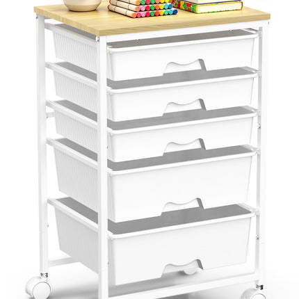 SUNALLY Utility Cart with 8 Drawers, Rolling Storage Drawer Organizers with Wooden Tabletop and Lockable Wheels, 5/8 Tier Craft Trolley Cart for Bedroom Office Dorm