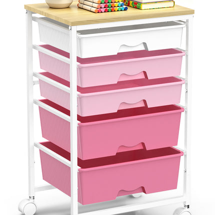 SUNALLY Utility Cart with 8 Drawers, Rolling Storage Drawer Organizers with Wooden Tabletop and Lockable Wheels, 5/8 Tier Craft Trolley Cart for Bedroom Office Dorm