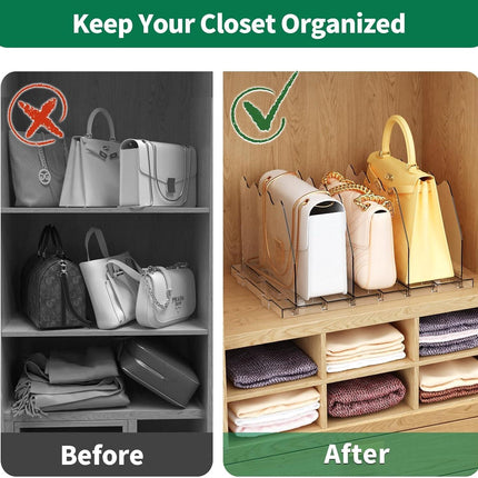 Adjustable Shelf Divider for Closet, 2 Pack Clear Purse Organizers for Closet Acrylic Handbag Separators Storage Organizer Bookshelf Separator Dividers in Bedroom, Office