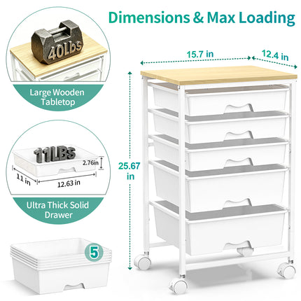 SUNALLY Utility Cart with 8 Drawers, Rolling Storage Drawer Organizers with Wooden Tabletop and Lockable Wheels, 5/8 Tier Craft Trolley Cart for Bedroom Office Dorm