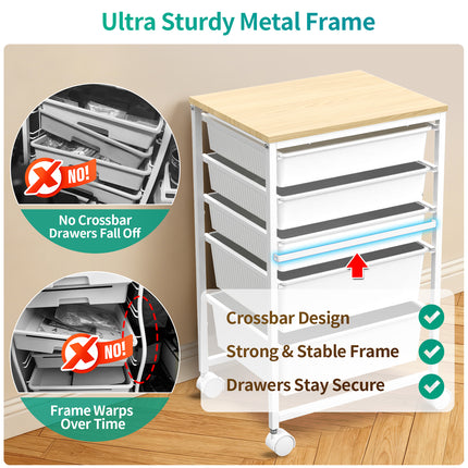 SUNALLY Utility Cart with 8 Drawers, Rolling Storage Drawer Organizers with Wooden Tabletop and Lockable Wheels, 5/8 Tier Craft Trolley Cart for Bedroom Office Dorm