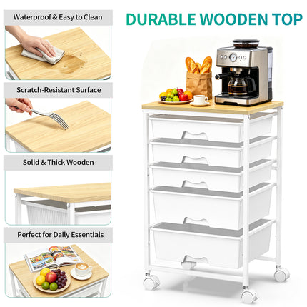 SUNALLY Utility Cart with 8 Drawers, Rolling Storage Drawer Organizers with Wooden Tabletop and Lockable Wheels, 5/8 Tier Craft Trolley Cart for Bedroom Office Dorm