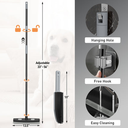 Yeabett Rubber Pet Broom with Squeegee, Pet Hair Remover 56 inches Long Handle, Portable Detailing Lint Brush Fur Removal for Fluff Carpet, Window, Tile, Floor Cleaning,
