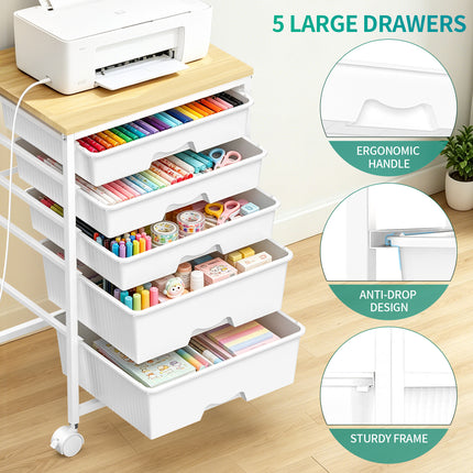 SUNALLY Utility Cart with 8 Drawers, Rolling Storage Drawer Organizers with Wooden Tabletop and Lockable Wheels, 5/8 Tier Craft Trolley Cart for Bedroom Office Dorm