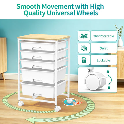 SUNALLY Utility Cart with 8 Drawers, Rolling Storage Drawer Organizers with Wooden Tabletop and Lockable Wheels, 5/8 Tier Craft Trolley Cart for Bedroom Office Dorm
