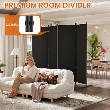 Room Divider 6FT Folding Privacy Screens, 6 Panel Fabric Divider for Room Separation, 132"W Freestanding Portable Wall Dividers Screen for Home Dorm Studio Office, Black