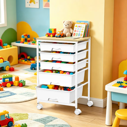 SUNALLY Utility Cart with 8 Drawers, Rolling Storage Drawer Organizers with Wooden Tabletop and Lockable Wheels, 5/8 Tier Craft Trolley Cart for Bedroom Office Dorm