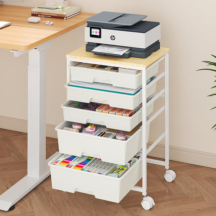 Rolling Storage Cart , Heavy Duty Metal Utility Cart on Lockable Wheels with Wooden Top, Plastic Drawer Organizer Trolley for Office Living Room Classroom Craft Organization