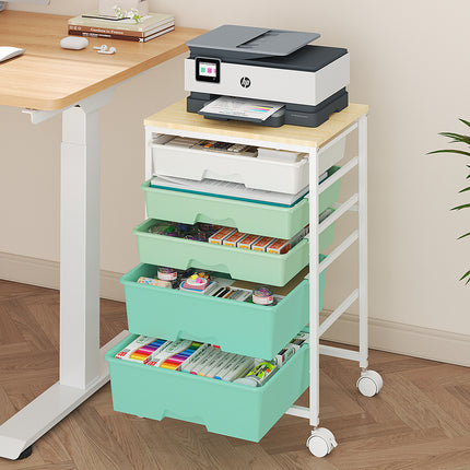 Rolling Storage Cart , Heavy Duty Metal Utility Cart on Lockable Wheels with Wooden Top, Plastic Drawer Organizer Trolley for Office Living Room Classroom Craft Organization