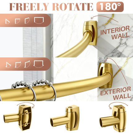 Yeabett Curved Shower Curtain Rod 43-72 Inches Adjustable, Shower Rods for Bathroom Aluminum Rustproof, Round shower curtain rod Expandable