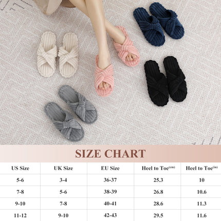Parlovable Womens Slippers House Memory Foam Corduroy Flats Bow Crossbands Open Toe Slide Bedroom Slipper Comfy Trendy Gift Shoes
