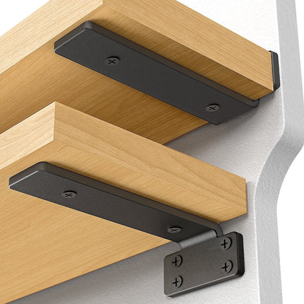 6 Pack Shelf Bracket  ,Yeabett Floating Shelves Brackets(1/5"-Thick), Black Coated Metal Wall Shelf Support Brackets with 160 lb. Load Capacity