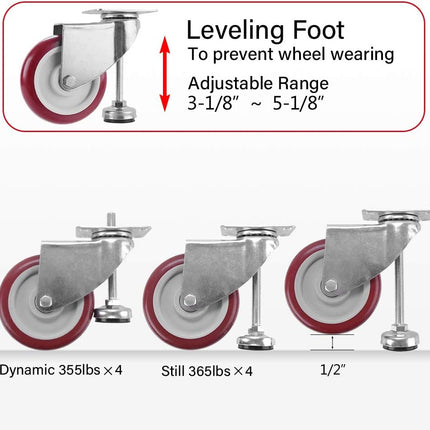 SPACECARE 5 Inches Swivel Caster Wheels, Heavy Duty Casters Set of 4 with Leg Levelers, 1460Lbs with 360 Degree No Noise Furniture Wheels.