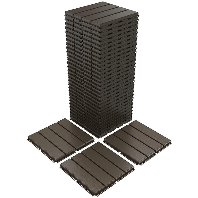 VANCASTLE Plastic Interlocking Deck Tiles, 12"x12"(Pack of 36), Patio Flooring Outdoor Waterproof All Weather Use, Outdoor Flooring for Patio Garden Poolside Front/Back Yard, Dark Coffee-Straight.