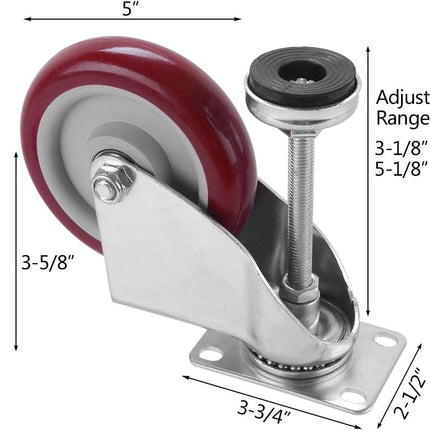 SPACECARE 5 Inches Swivel Caster Wheels, Heavy Duty Casters Set of 4 with Leg Levelers, 1460Lbs with 360 Degree No Noise Furniture Wheels.