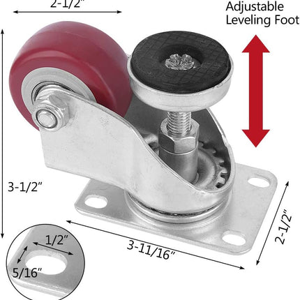 SPACECARE 2.5 Inches Swivel Caster Wheels, Heavy Duty Casters Set of 4 with Leg Levelers, 1000Lbs with 360 Degree No Noise Furniture Wheels.