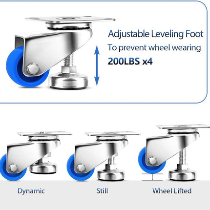 SPACECARE 1.4 Inches Swivel Caster Wheels, Heavy Duty Casters Set of 4 with 360 Degree Furniture Wheels， 800Lbs with Leg Levelers.