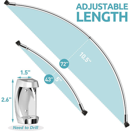 Bonpally Curved Shower Curtain Rod 43-72 Inches Adjustable, Aluminum Shower Rod Rustproof, Round Shower Curtain Rod, Curved Shower Rods for Bathroom, Bathtub, Stall, Chrome, Need to Drill.