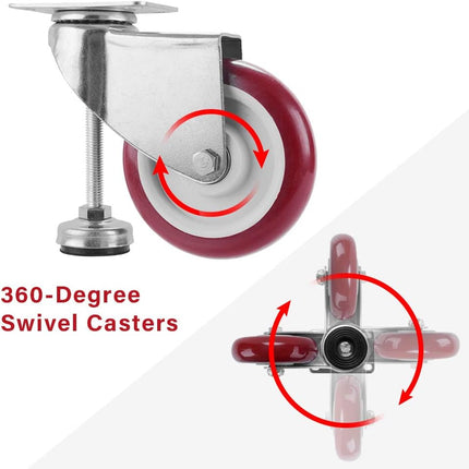 SPACECARE 5 Inches Swivel Caster Wheels, Heavy Duty Casters Set of 4 with Leg Levelers, 1460Lbs with 360 Degree No Noise Furniture Wheels.