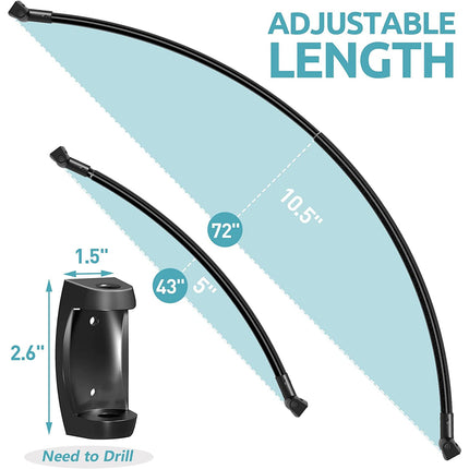 Bonpally Curved Shower Curtain Rod 43-72 Inches Adjustable, Aluminum Shower Rod Rustproof, Round Shower Curtain Rod, Curved Shower Rods for Bathroom, Bathtub, Stall, Black, Need to Drill.