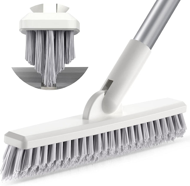 Sunally Grout Scrub Brush with 57" Long Handle, Shower Floor Scrubber for Cleaning with V-Shape Stiff Bristles, Grout Cleaner Brush for Cleaning Tile, Bathroom, Kitchen, Cleaning Tool, Grey White.