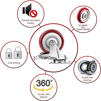 SPACECARE 4 Inches Swivel Caster Wheels, 1360Lbs with 360 Degree Heavy Duty Swivel Locking Casters with Brake Set of 4, No Noise Swivel Plate Castors.