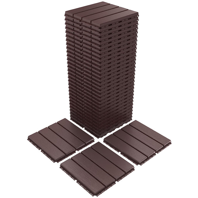 VANCASTLE Plastic Interlocking Deck Tiles, 12"x12"(Pack of 36), Patio Flooring Outdoor Waterproof All Weather Use, Outdoor Flooring for Patio Garden Poolside Front/Back Yard, Dark Brown-Straight.