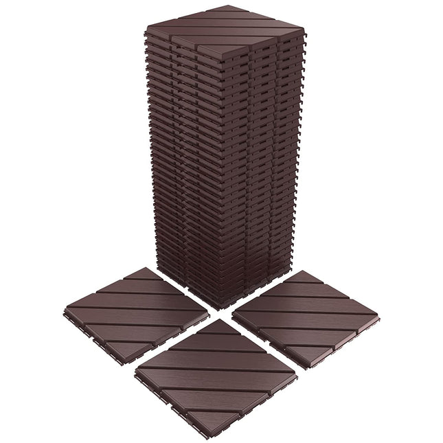 VANCASTLE Plastic Interlocking Deck Tiles, 12"x12"(Pack of 36), Patio Flooring Outdoor Waterproof All Weather Use, Outdoor Flooring for Patio Garden Poolside Front/Back Yard, Dark Brown.