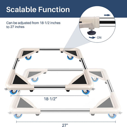 SPACECARE Mobile Roller with 4 Locking Wheels-Adjustable Furniture Dolly Washing Machine Stand Refrigerator Base Moving Cart- Mini Fridge Stand Accessories Appliance Roller Laundry Pedestal -Off White.