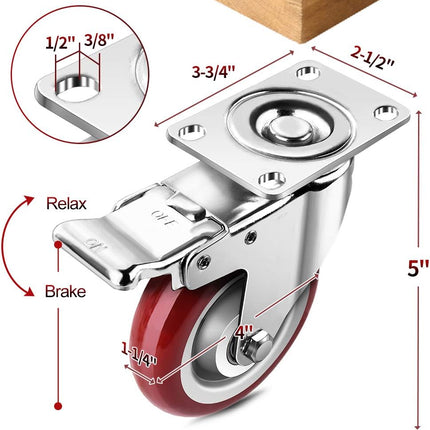 SPACECARE 4 Inches Swivel Caster Wheels, 1360Lbs with 360 Degree Heavy Duty Swivel Locking Casters with Brake Set of 4, No Noise Swivel Plate Castors.