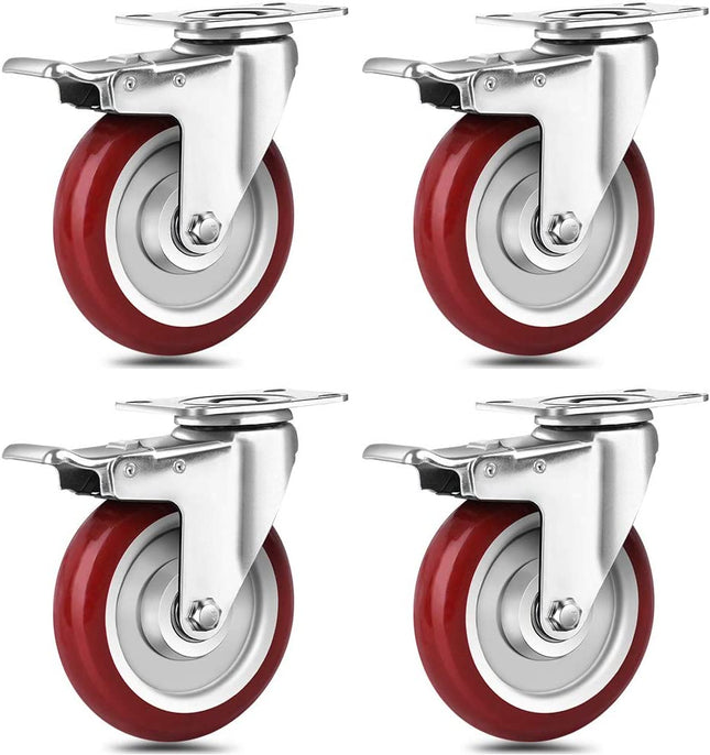 Spacecare 5" Caster Wheels Set of 4, Lockable Bearing Plate Caster Wheels with Brakes, 360-degree Swivel Casters Wheels for Furniture and Workbench Cart, 1460Lbs with 360 Degree No Noise Plate Castors.