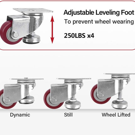 SPACECARE 2.5 Inches Swivel Caster Wheels, Heavy Duty Casters Set of 4 with Leg Levelers, 1000Lbs with 360 Degree No Noise Furniture Wheels.