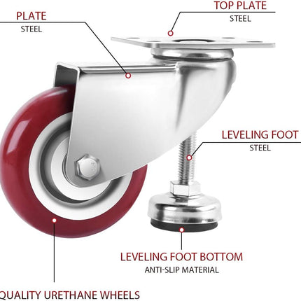 SPACECARE 4 Inches Swivel Caster Wheels, Heavy Duty Casters Set of 4 with Leg Levelers, 1360Lbs with 360 Degree No Noise Furniture Wheels.