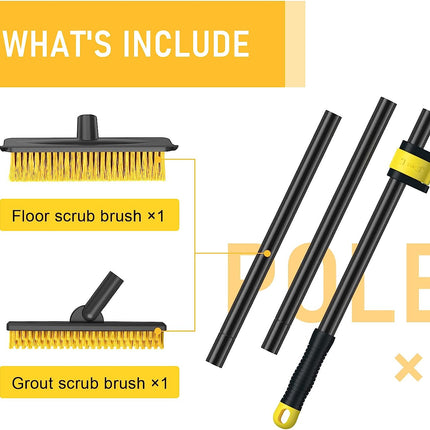 Sunally Floor Scrub Brush and Grout Scrub Brush Combo Kit with 57" Long Handle, 2 in 1 Scrape Brush Stiff Bristle, Shower Floor Scrubber, Deep Cleaning Brush Set for Multiple Scenes, Yellow.