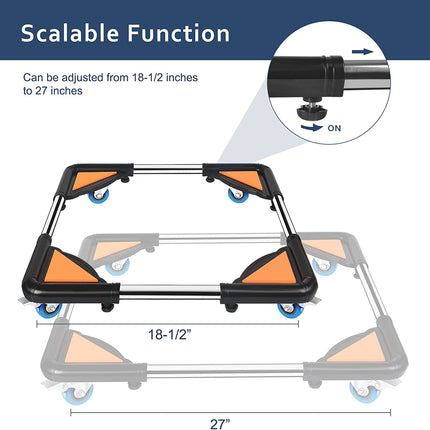 SPACECARE Mobile Roller with 4 Locking Wheels - Adjustable Furniture Dolly Washing Machine Stand Refrigerator Base Moving Cart- Mini Fridge Stand Accessories Appliance Roller Laundry Pedestal -Black.