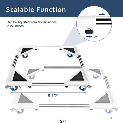 SPACECARE Mobile Roller with 4 Locking Wheels - Adjustable Furniture Dolly Washing Machine Stand Refrigerator Base Moving Cart- White.