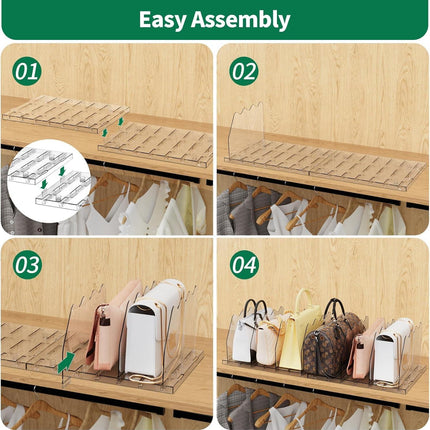Adjustable Shelf Divider for Closet, 2 Pack Clear Purse Organizers for Closet Acrylic Handbag Separators Storage Organizer Bookshelf Separator Dividers in Bedroom, Office