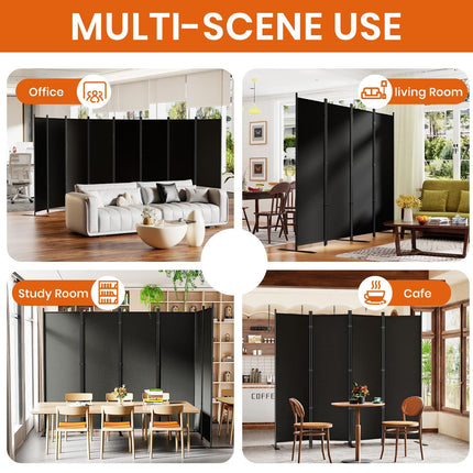 Room Divider 6FT Folding Privacy Screens, 6 Panel Fabric Divider for Room Separation, 132"W Freestanding Portable Wall Dividers Screen for Home Dorm Studio Office, Black